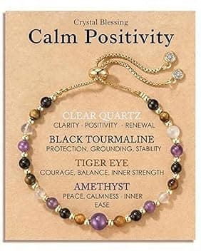 LuminCross Bracciale Pietre Naturali Donna – Bracciale Ametista, Occhio di Tigre e Tormalina Nera con Quarzo Chiaro, Braccialetti Donna Portafortuna, Bracciale Chakra Boho, Regali per Donne e Compleanni