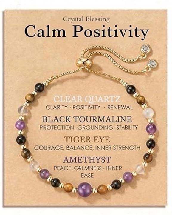 LuminCross Bracciale Pietre Naturali Donna – Bracciale Ametista, Occhio di Tigre e Tormalina Nera con Quarzo Chiaro, Braccialetti Donna Portafortuna, Bracciale Chakra Boho, Regali per Donne e Compleanni