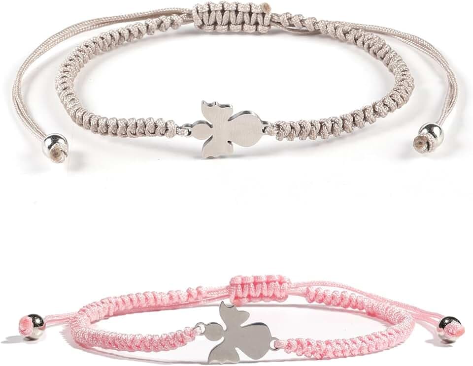 SSKHE 2 braccialetti in argento con angelo custode, gioielli fatti a mano, ideali come regalo di comunione o cresima, braccialetto regolabile per ragazze, include confezione regalo