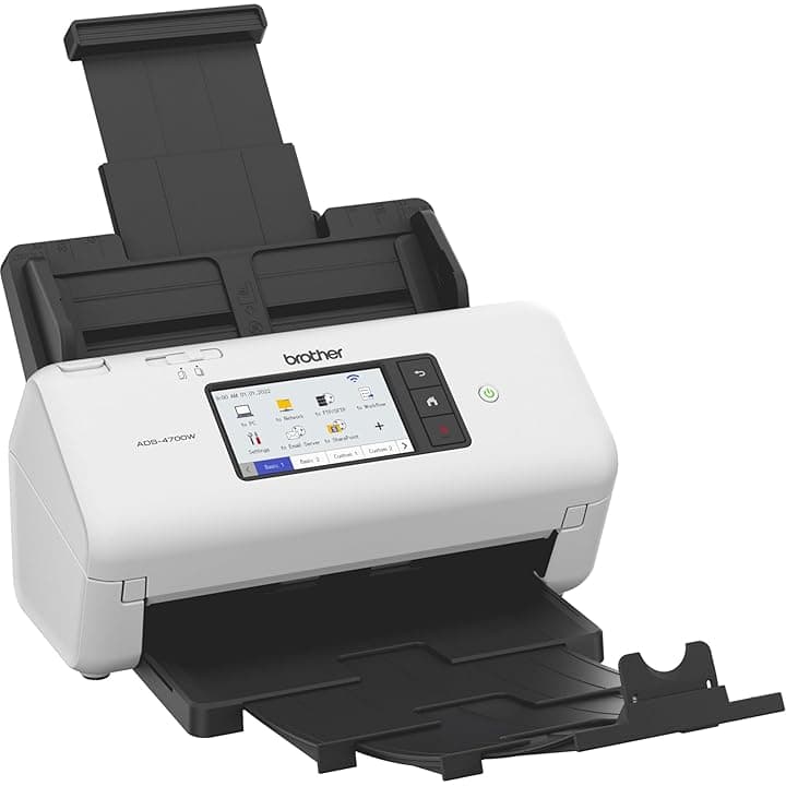 Brother ADS4700W | Scanner Desktop A4 | 40 pag/min | Scan ronte/Retro | ADF 80 fogli | Scansione diretta su host USB | Touchscreen 10,9 cm | WiFi, LAN e USB