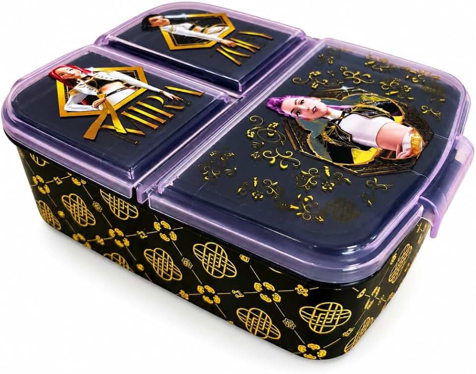 Stor Porta Merenda K Pop Demon Hunters Rumi, Mira e Zoey, Licenza Ufficiale, Lunch Box Bambini con 3 Scomparti, Senza BPA, per Bambine, Scuola e Asilo, 17x14x5 cm