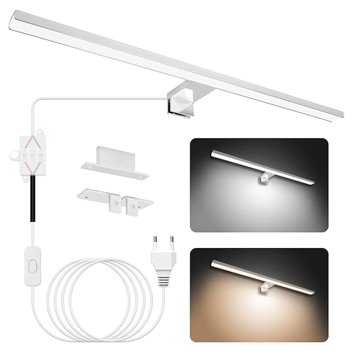 NIORSUN Luce Specchio Bagno LED 15W 60cm Doppia Temperatura Colore 4000K 6000K, Impermeabile IP44, 1500Lm, Montabile su Specchio/Mobile/Parete(Argento)