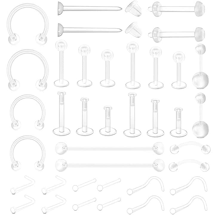 Voarge Voarge 14/16G Chiaro Tragus Naso Retainer Cartilage Helix Daith, Piercing Bioflex Acrilico Plastica Retainers, Labbro Setto Helix Silicone Barra Lingua Capezzolo Tragus