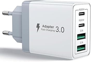 Caricatore USB C Rapido 40W 4Porto Presa USB Caricatore Multipla PD & QC3.0 Carica Cellulare, Spina Alimentatore Caricabatterie per Samsung S22 S23 S24 iPhone 15 16 14, Spinotto Muro Adattatore Global Recycled Standard