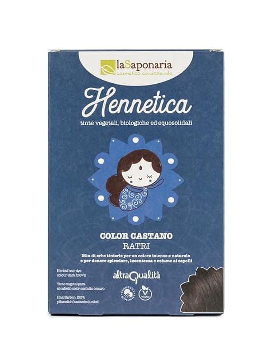 La Saponaria | Hennetica Tinta Vegetale, Mix di erbe tintorie per un colore intenso e naturale, Effetto volumizzante, Vegano, Equosolidale, 100 gr (castano oscuro, 100 g)