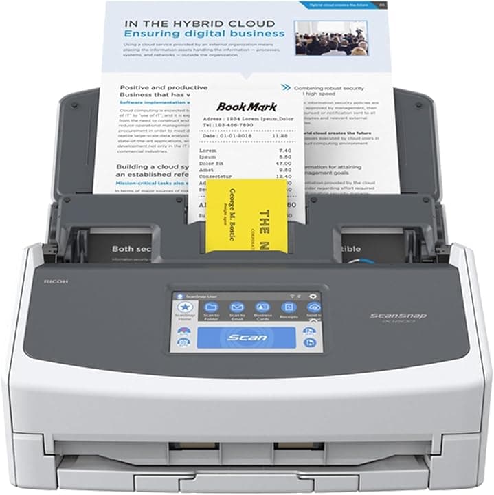 ScanSnap iX1600 Bianca - Scanner documenti per ufficio - ADF Scanner Fronte Retro Duplex - A4, Touchscreen, Wi-Fi, USB3.2