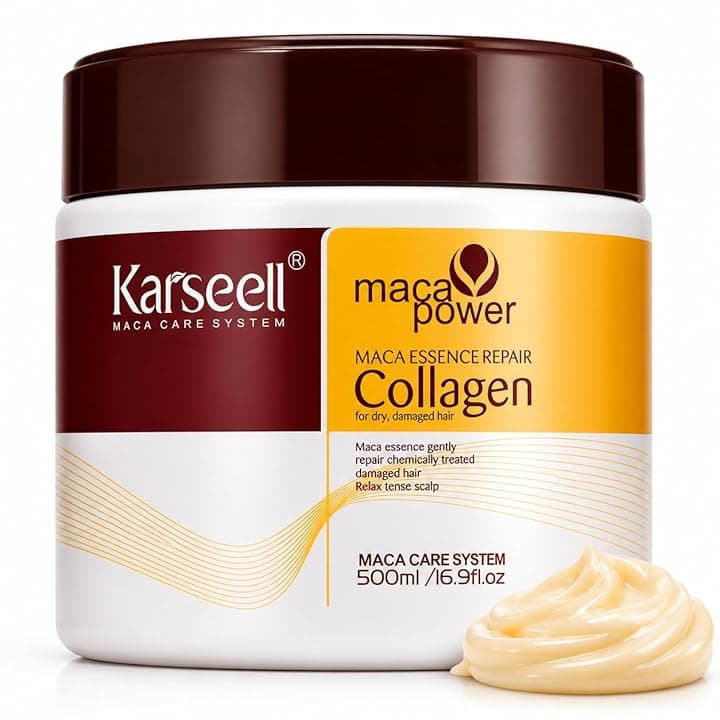 Karseell MACA CARE SYSTEM Maschera Capelli Professionale Collagene Olio Argan Cocco Avocado Cheratina Karité Ristrutturante Nutriente Idratante Anticrespo Capelli Secchi Danneggiati Rovinati 500ml