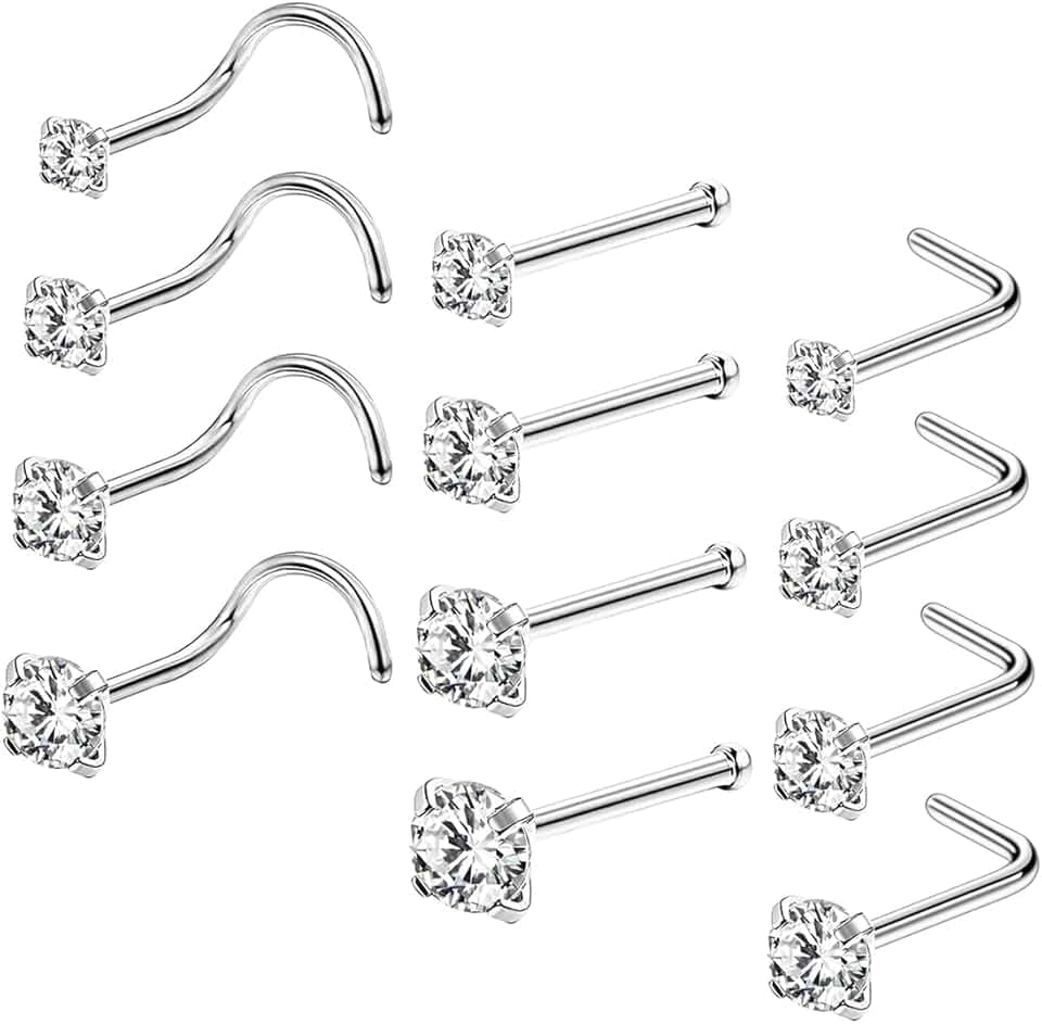 JEYORZY JEYORZY 12x Piercing Naso Ipallergenico perno nasale, Piercing Nostril Brillantino, anello al naso per Donna, Nostril Borchi, perno nasale Brillantino per unisex Piercings Nostril, Piercings Gioielli