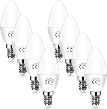 Lampadine LED E14, Lampadina E14 Luce Calda 3000K 5W (Equivalenti A 40w) 400LM 3000K 220-240V, Angolo A Fascio 220 °, Non Dimmerabile, Per Soggiorni, Corridoi, Camere Da Letto,8 Pezzi (Luce Calda)