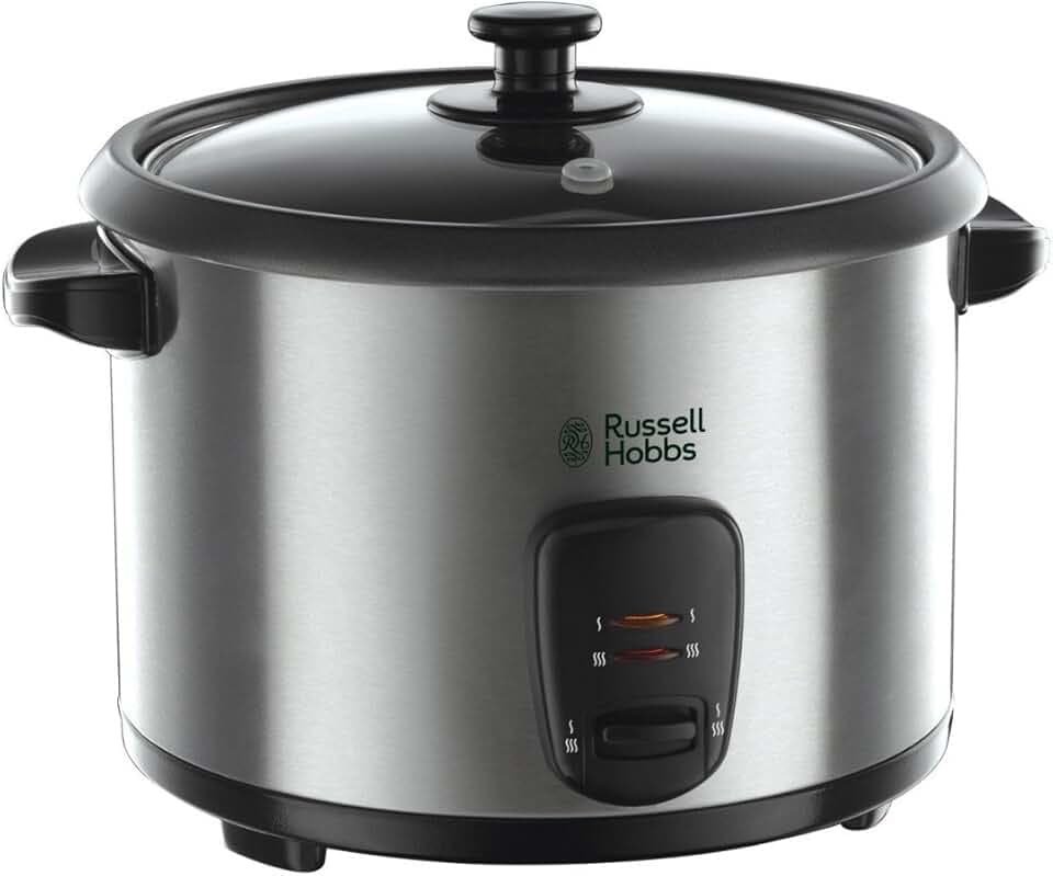 Russell Hobbs Cuociriso 1,8 L 700 W, 10 Tazze, Funzione Riscaldamento, Pentola Antiaderente, Spatola e Misurino Inclusi, Acciaio Inossidabile – 19750-56