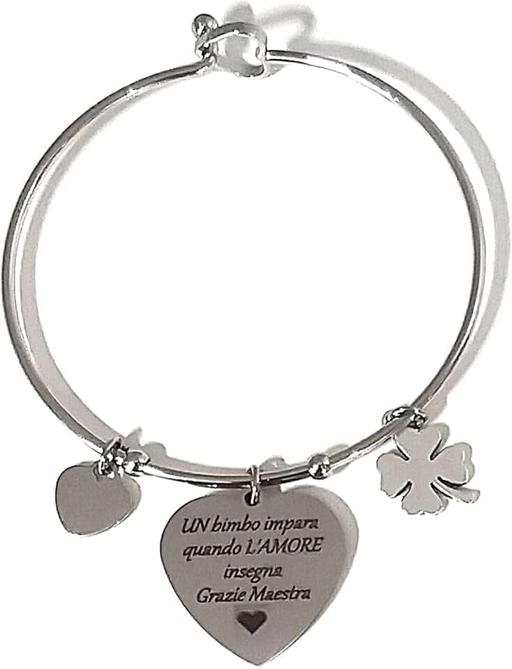 Mavi jewel Bracciale maestra rigido donna in acciaio con frase scritta insegnante, maestra, prof. Personalizzato scatola regalo inclusa (maestra)