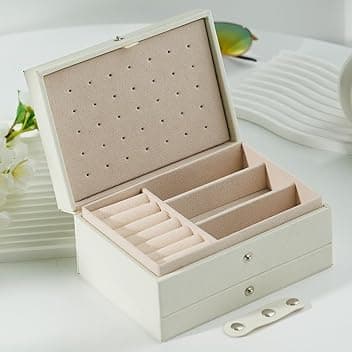 Generic Scatola portagioie portatile a 3 livelli in pelle sintetica, piccolo organizer per gioielli per donne e ragazze, custodia per orecchini a lobo, anelli, collane e bracciali