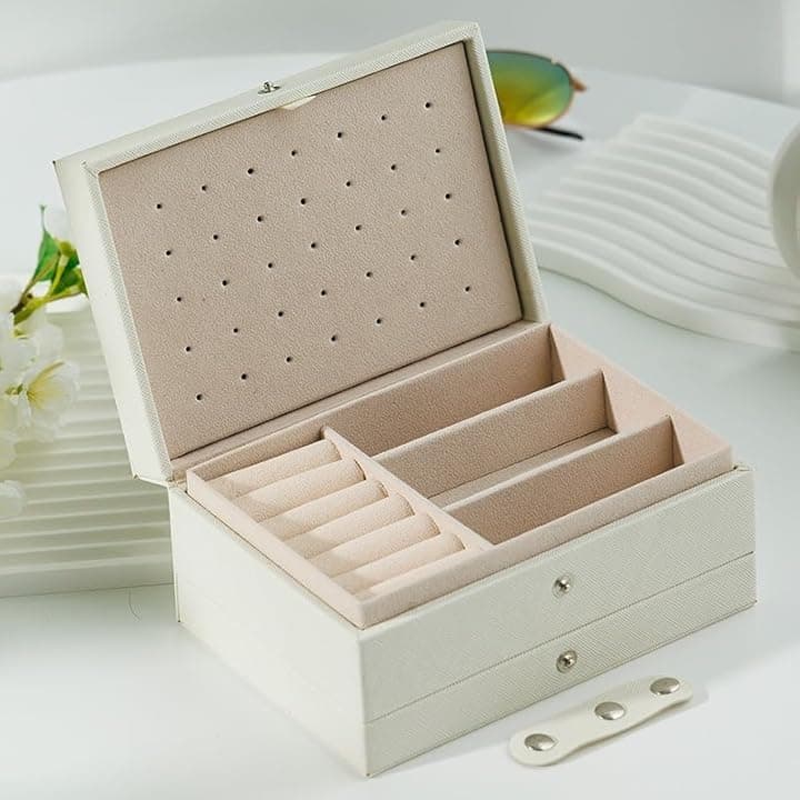 Generic Scatola portagioie portatile a 3 livelli in pelle sintetica, piccolo organizer per gioielli per donne e ragazze, custodia per orecchini a lobo, anelli, collane e bracciali