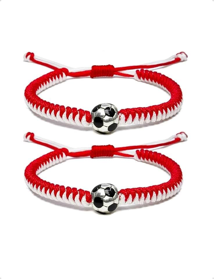 KONFEN Set di 1/2 Braccialetti da Calcio per Bambini, Braccialetti dell'Amicizia Regolabili, Braccialetto Intrecciato da Calcio Regolabile, Regalo di Football per Bambini Sportivi, Adolescenti, B