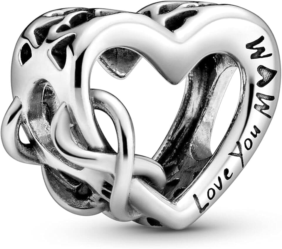 PANDORA Charm cuore e simbolo dell’infinito con scritta Love You Mom