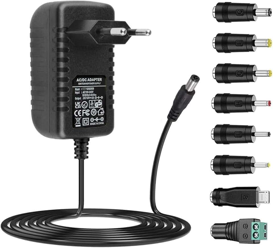 Alimentatore AC 12V 2A Alimentatore Wireless AC220V da 230V a DC12V con 8 adattatore per spina Caricabatteria DC12V 500mA 1000mA 1500mA 2000mA Adattatore AC-DC (DC12V-2A)