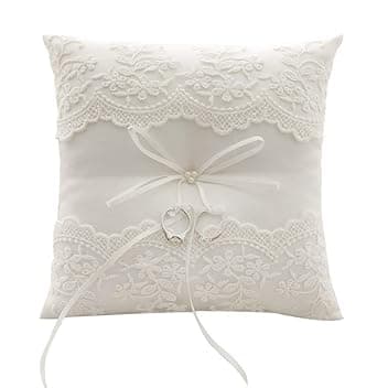 Gudotra Gudotra Cuscino Portafedi Nuziali Cuscinetto per Fedi Nuziali Matrimonio Cerimonie Forniture per Decorazione della Festa Nuziale (Avorio)