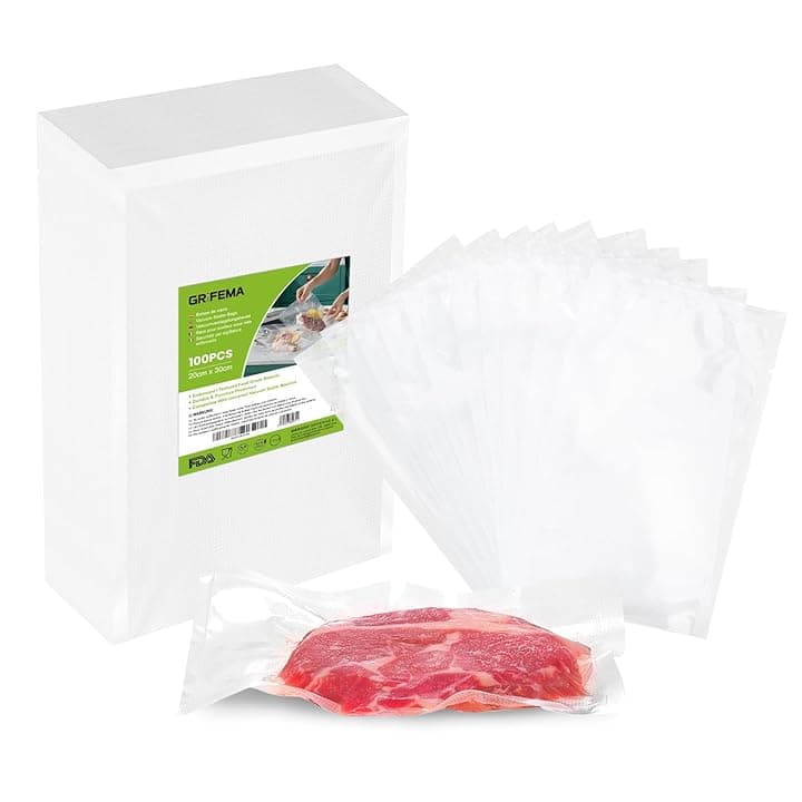 GRIFEMA GH80 Sacchetti Sottovuoto per Alimenti, 100 Buste 20x30 cm, Compatibili con Tutte le Macchine Sottovuoto, Senza BPA & Materiale Sicuro, Conservazione Lungo Termine Global Recycled Standard