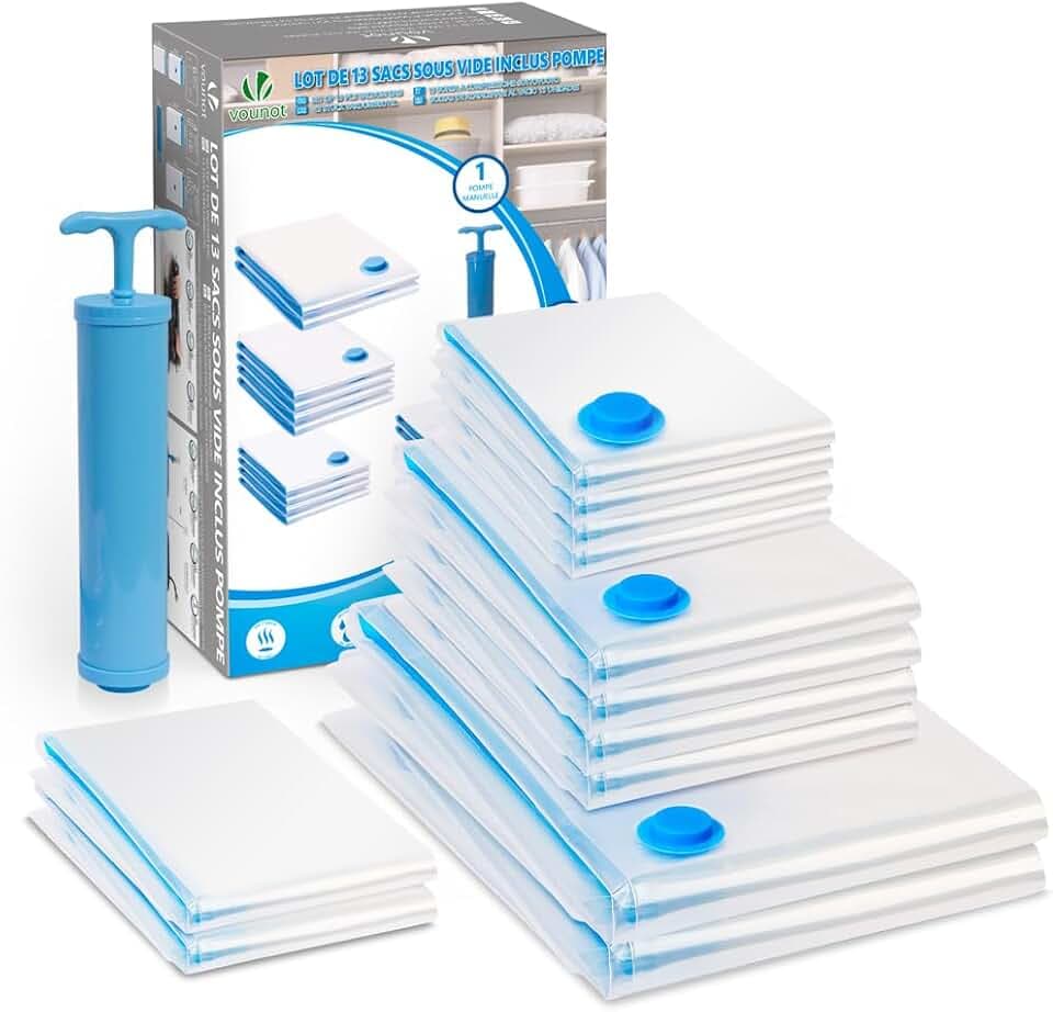 VOUNOT® Sacchetti Sottovuoto Vestiti, 12 Pezzi Sacchetti Salvaspazio Riutilizzabili con Pompa per Lenzuola, Piumoni, Cuscini, Coperte, Viaggi