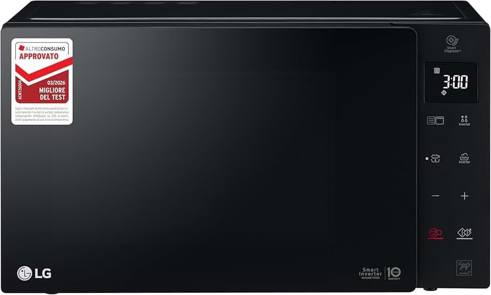 LG MH6535GIB Forno Microonde Smart Inverter con Grill al Quarzo, 25 Litri, 1150 W, Programmi Automatici, 5 Livelli di Potenza Regolabili - Nero Fumè
