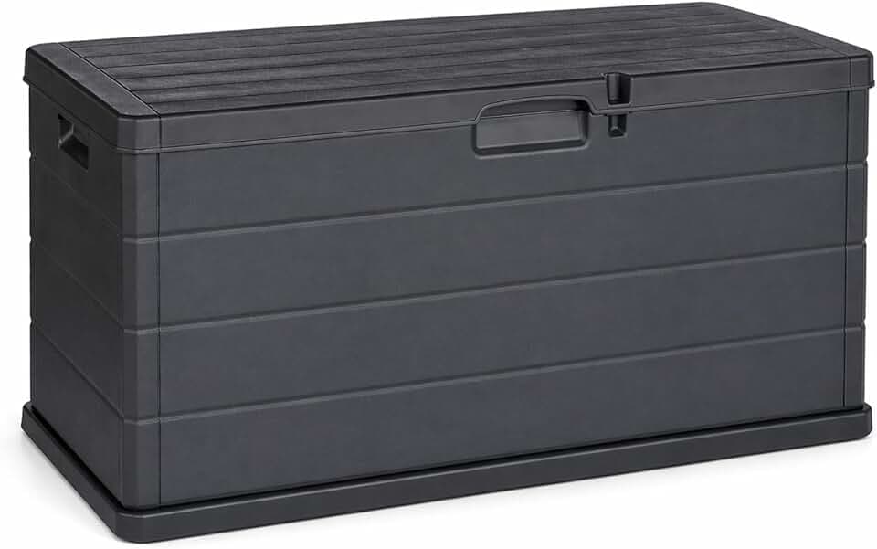 Maury's Baule Cassapanca 340 Litri Effetto Legno da Esterno: Ampio Spazio di Stoccaggio, in Resina Antracite, Dimensioni 118x59x56,5 h cm - Made in Italy