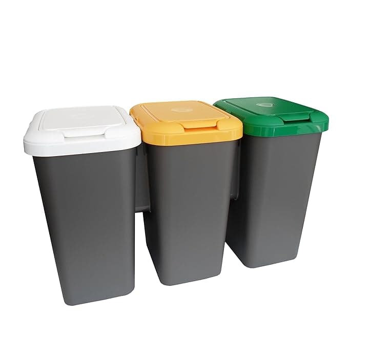 Tontarelli Trio – Cestino per la Raccolta differenziata con Anello Interno e Coperchio con Chiusura a Scatto, Plastica, 75 Litri, Multicolore, 78,5 x 32 x h 47,4 cm