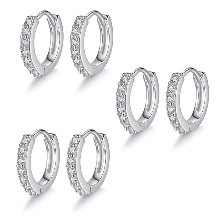 LuLiyLdJ Orecchini a cerchio in argento da donna, 3 paia di orecchini a cerchio, ipoallergenici, piccoli orecchini a cerchio 10 mm