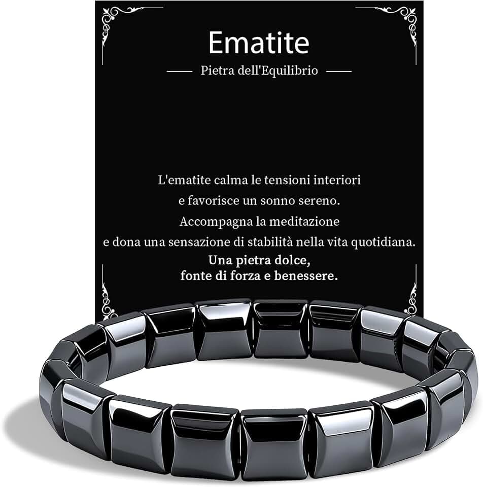 VGWON Bracciale Uomo, Idee Regalo Uomo, Bracciale Ematite Pietra Naturale
