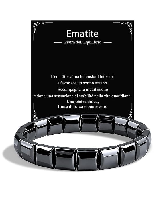 VGWON Bracciale Uomo, Idee Regalo Uomo, Bracciale Ematite Pietra Naturale