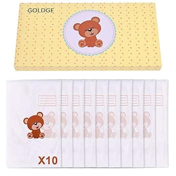 GOLDGE 10 Bustine Corredino del Neonato Ospedale, 38 * 25 cm Buste Ospedale Nascita, Sacchetti Grandi Chiusura con Cursore Ermetico, Scatola dei Colori Confezione per Regalo di Nascita del Bambino