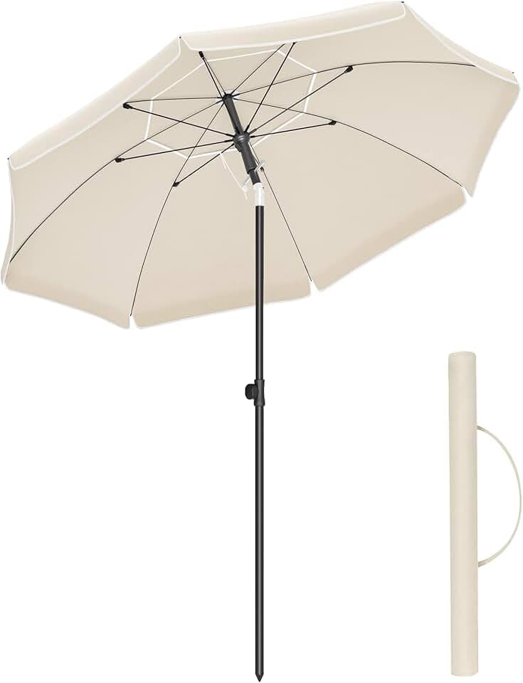 SONGMICS Ombrellone da Spiaggia, Ombrellone da Giardino con Protezione UPF 50+, Inclinabile, Portatile e Antivento, Stecche in Fibra di Vetro, Borsa da Trasporto