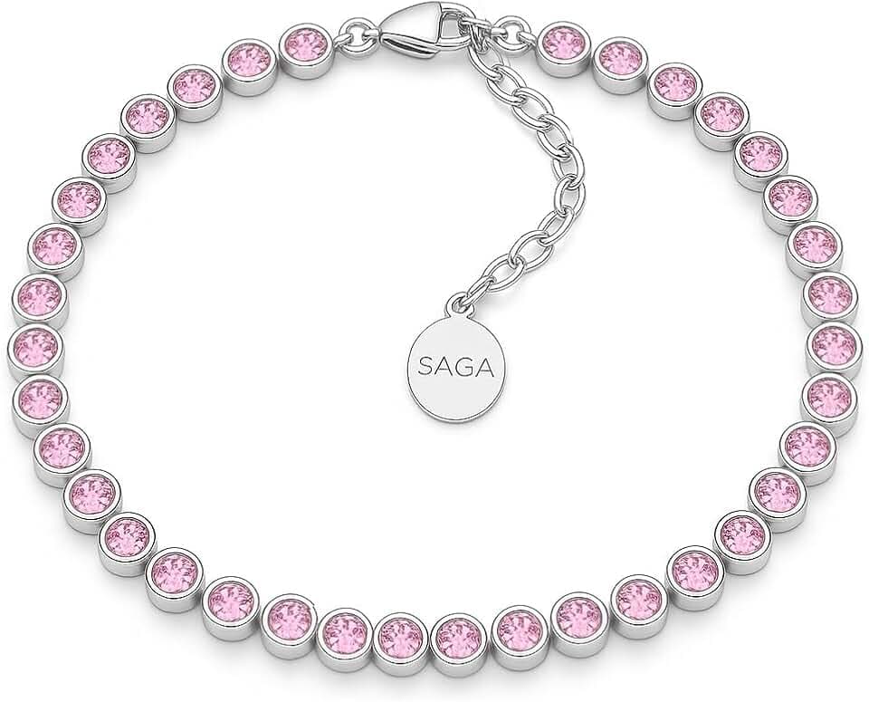 SAGA GIOIELLI Bracciale Tennis Unisex in Acciaio Inossidabile, Lunghezza 16,5+3 cm, Zirconi da 4 mm, Regolabile – Elegante e Resistente, Idea Regalo Uomo Donna
