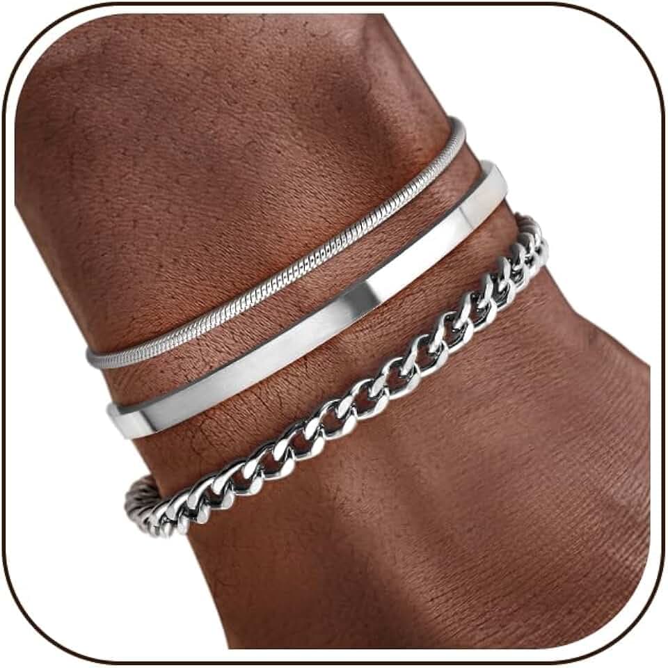 J.Fée Bracciali Uomo Set Bracciale Uomo Acciaio Cubana Braccialetto 316L Inossidabile Braccialetti, Ipoallergenico Sovrapponibili Gioielli Compleanno Regali