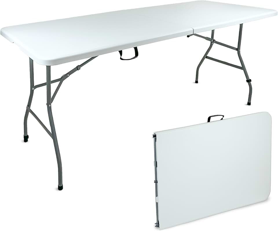 FZ Tavolo Picnic Pieghevole 180x70x74 cm Bianco – Tavolo da Esterno e Giardino, Leggero e Robusto, Facile da Trasportare e Riporre