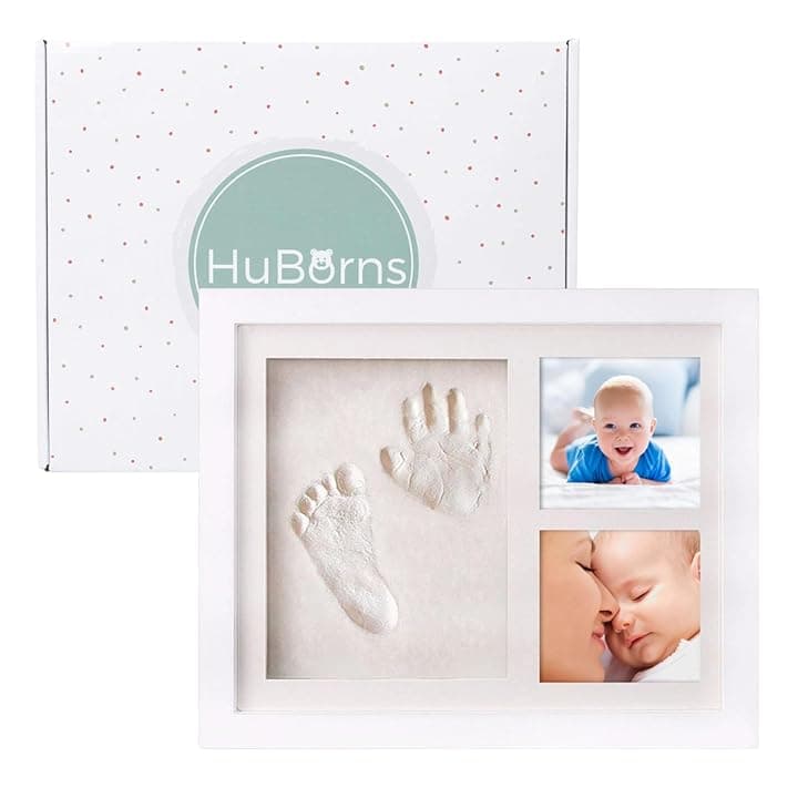 HuBorns – Kit impronte neonato con argilla, cornice per calco mani e piedi, idea regalo nascita o battesimo, ricordo originale per bimbo e bimba (Bianco)