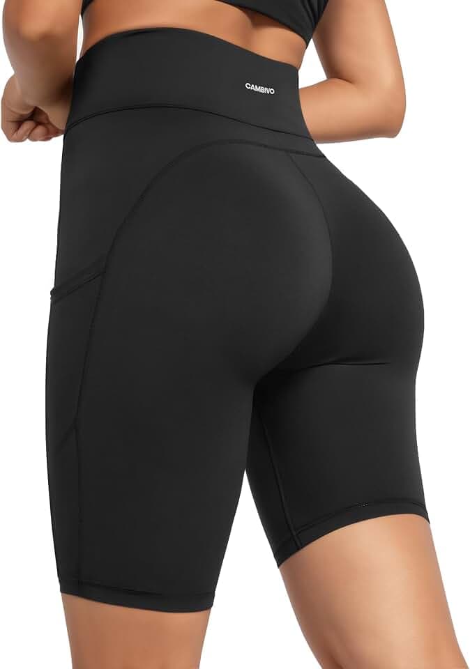CAMBIVO Pantaloncini Sportivi Donna Vita Alta, Pantaloncini Palestra Leggins Push up Opachi, Yoga Shorts Leggings Corti Elasticizzati con 3 Tasche per Fitness Gym Running Pilates Ciclismo OEKO-TEX STANDARD 100