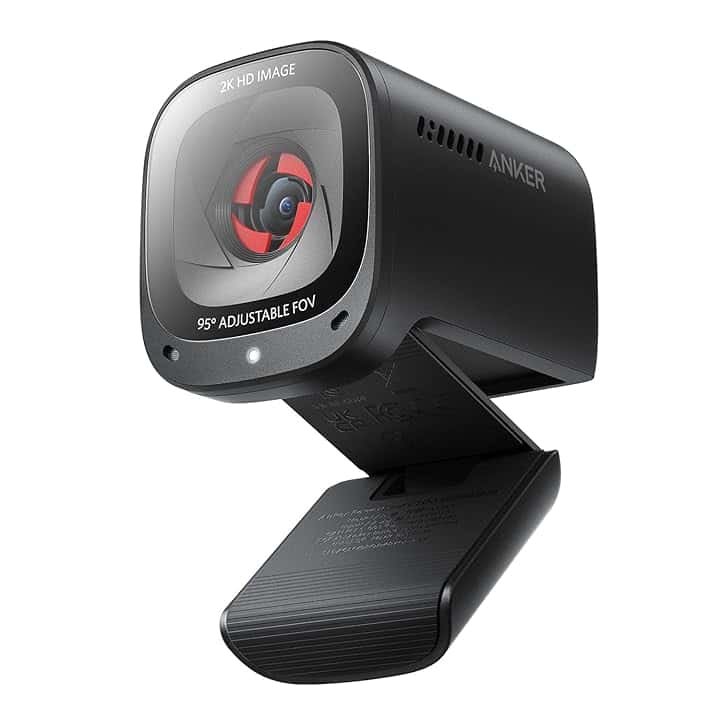 AnkerWork PowerConf C200 2K USB Webcam per laptop e computer, microfoni con cancellazione del rumore AI, stereo, campo visivo regolabile, correzione della luce bassa, copertura privacy integrata