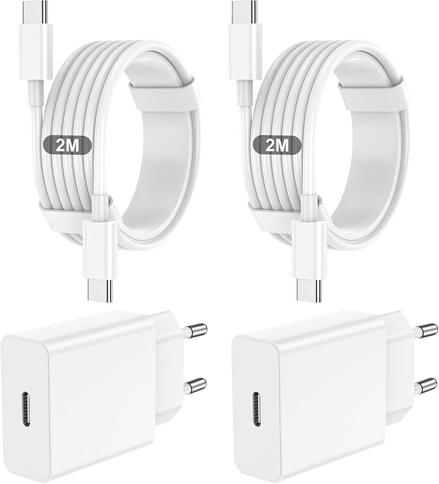 Caricatore USB C,2 Pack Cavi USB-C a USB-C da 2M, Caricabatterie Rapido Batterie di Per iPhone 17/16/15/Plus/Air/Pro/Max, Per Galaxy S25/S24, Per iPad/Pro/Min, charger adattatore