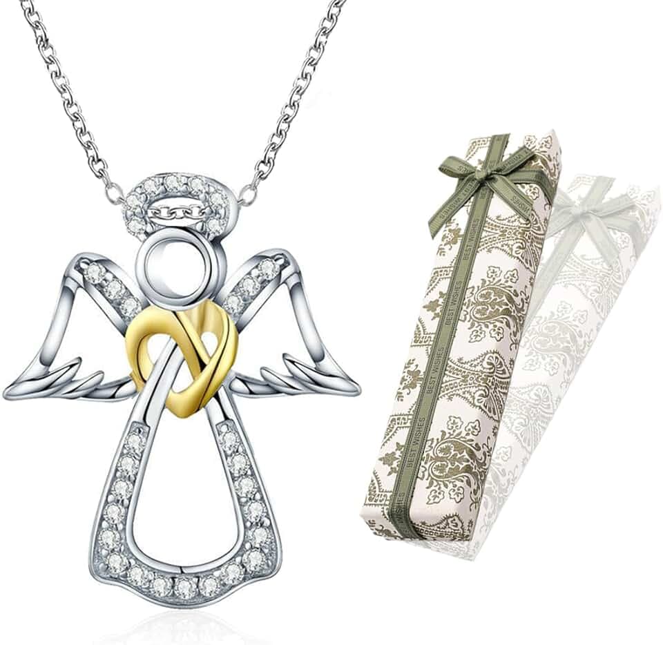 KSJEHW KSJEHW Collana Angelo Custode, Collana con Ciondolo Angelo in Argento Sterling 925, Regali di Battesimo, Comunione e Compleanno per Ragazze e Bambini(con Scatola Regalo