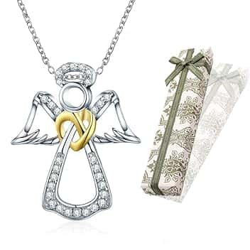 KSJEHW KSJEHW Collana Angelo Custode, Collana con Ciondolo Angelo in Argento Sterling 925, Regali di Battesimo, Comunione e Compleanno per Ragazze e Bambini(con Scatola Regalo
