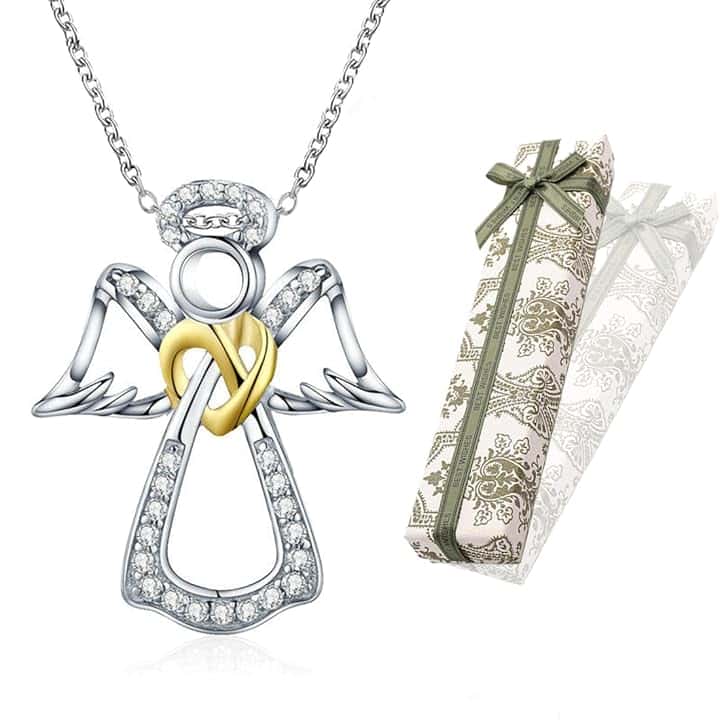 KSJEHW KSJEHW Collana Angelo Custode, Collana con Ciondolo Angelo in Argento Sterling 925, Regali di Battesimo, Comunione e Compleanno per Ragazze e Bambini(con Scatola Regalo