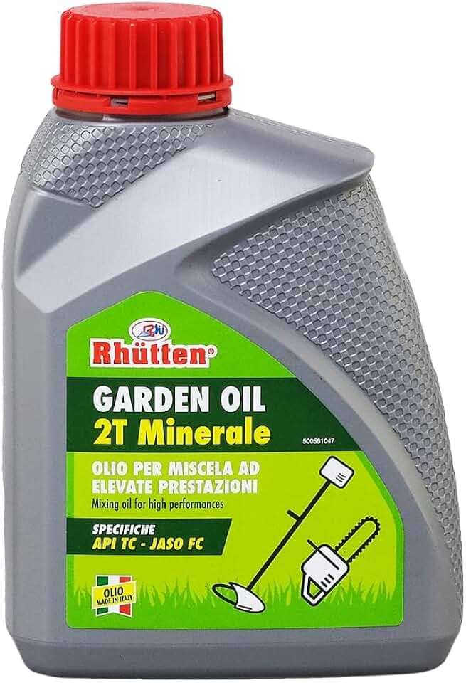 Rhütten Olio 2 Tempi Garden Minerale, Motoseghe, Decespugliatori, Tagliasiepi, Soffiatori, Antifumo, Antiusura, API TC JASO FC, Miscela Benzina 2T, 1 Litro