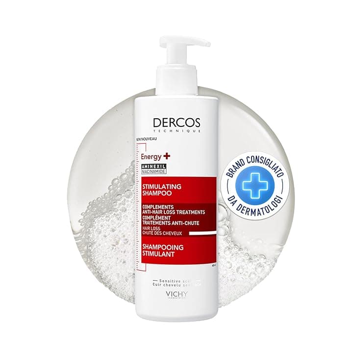 Vichy Dercos, Shampoo Energizzante, Per Tutti i Tipi di Capelli, Azione Anti-Caduta, Capelli Sani e Forti, Arricchito con Aminexil e Niacinamide