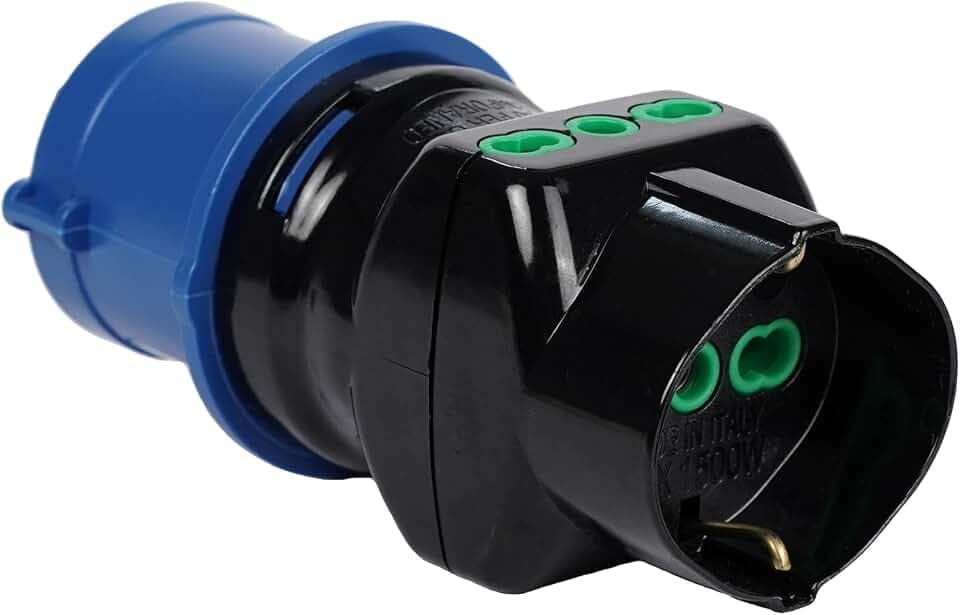 FANTON 78090-E Adattatore industriale, spina 2P+T 16A 200-250V 6h IP44, 2 prese bipasso italiane 2P+T 16A, 1 presa bipasso italo/tedesca 2P+T 16A