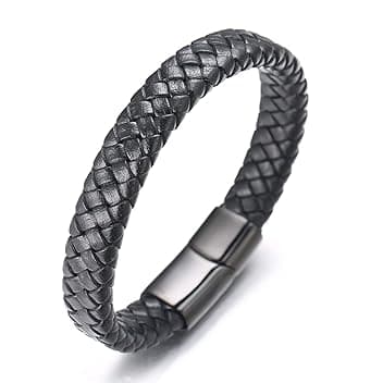 HALUKAKAH Accessori per Bambini ● Solo Junior ● Braccialetto in Pelle per Ragazzi Marrone/Nero Classico, Progettato per Età 6-15, Con Esclusiva Chiusura Magnetica in Titanio Dorato/Argento/Nero, Misura 7”+0.7"(18+1.5cm), Inclusa Confezione Regalo Omaggio