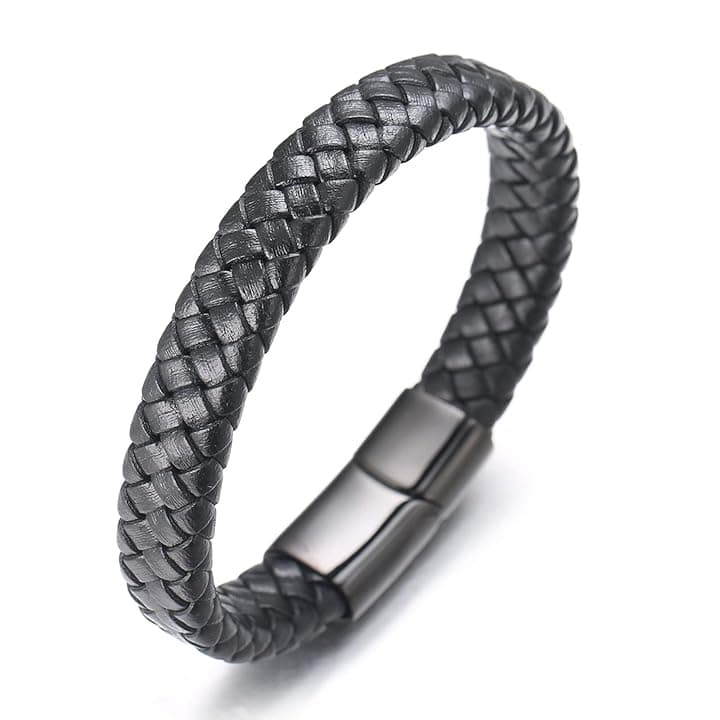 HALUKAKAH Accessori per Bambini ● Solo Junior ● Braccialetto in Pelle per Ragazzi Marrone/Nero Classico, Progettato per Età 6-15, Con Esclusiva Chiusura Magnetica in Titanio Dorato/Argento/Nero, Misura 7”+0.7"(18+1.5cm), Inclusa Confezione Regalo Omaggio