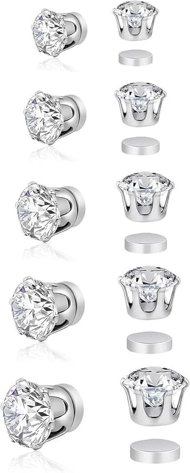 JYXNU JYXNU 5 Paia Orecchini Magnetici Uomo e Donna, Orecchini Finti, Orecchini Diamante, Non-Piercing, Calamita Finti Orecchino Set, 4-8mm