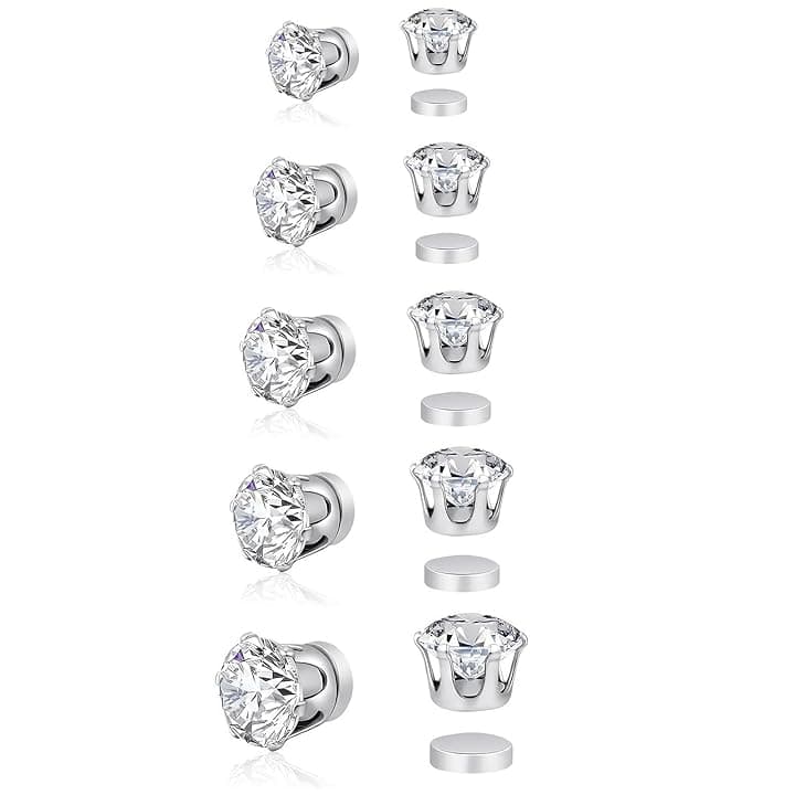 JYXNU JYXNU 5 Paia Orecchini Magnetici Uomo e Donna, Orecchini Finti, Orecchini Diamante, Non-Piercing, Calamita Finti Orecchino Set, 4-8mm