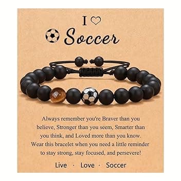IBXWMNG IBXWMNG Bracciale da Calcio Intrecciato per Ragazzi, Braccialetti in Pietra Naturale per Uomini, Braccialetto di Calcio in Pietra Naturale 3D,Regali di Compleanno e Natale per Ragazzo