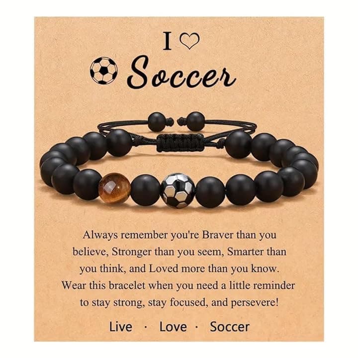 IBXWMNG IBXWMNG Bracciale da Calcio Intrecciato per Ragazzi, Braccialetti in Pietra Naturale per Uomini, Braccialetto di Calcio in Pietra Naturale 3D,Regali di Compleanno e Natale per Ragazzo